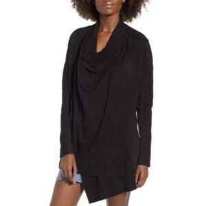 Blank NYC Faux Suede Drape Jacket Black Womens Small Cloud Nine Stretch